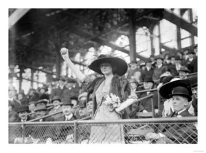 An archive footage from the ground of the Brooklyn Dodgers. Notably, even when wearing a huge hat and holding a bunch of flowers in one hand, this women in the crowd could catch better than the England Cricket Team.